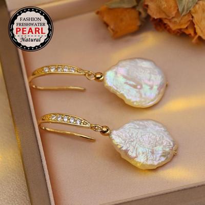 SENIKO Natural Freshwater Big Baroque Pearl Earrings Fashion Cubic Zirconia Pearl Drop Earrings For Women Party Jewelry
