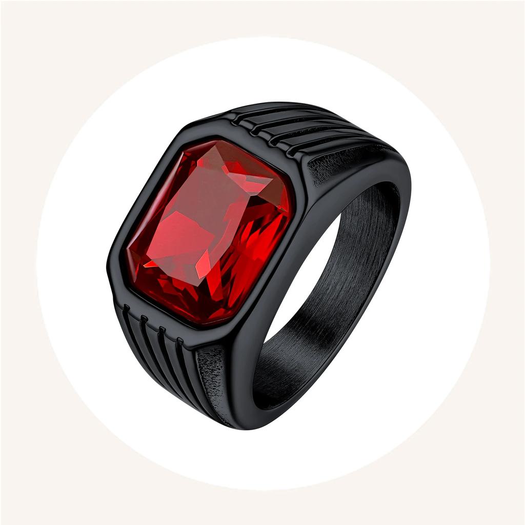 Stainless Steel 10*12mm Big Gemstone Rings for Man Rectangle Red Blue Green Black Onyx Agate Stone Signet Rings Jewerly Gift