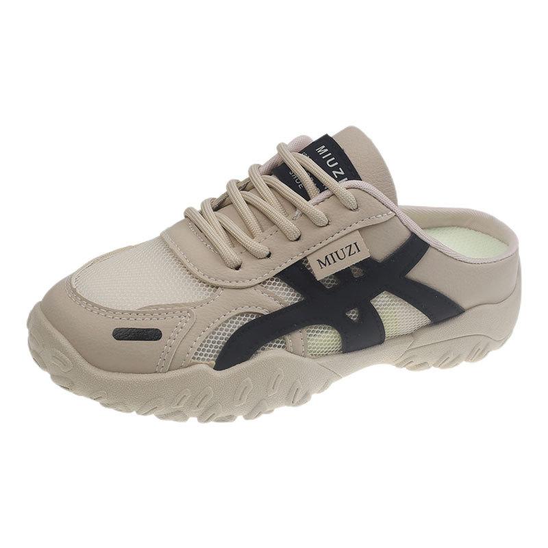 Mesh breathable casual shoes women's 2025 summer versatile thick-soled non-slip student casual half-drag one-pedal soft sole
