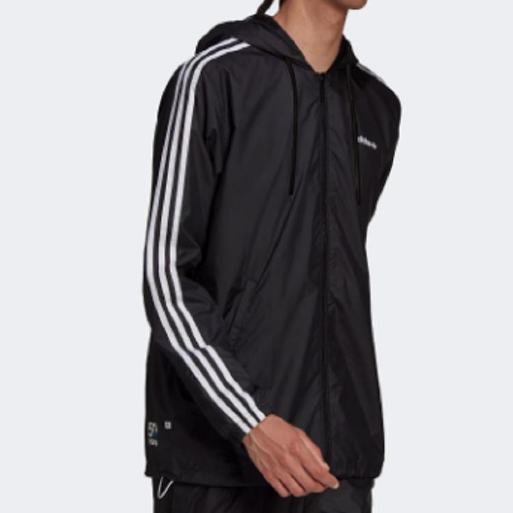 Adidas Originals Trefoil Stripe Sports Hooded Jacket Men Outerwear Black HC7124