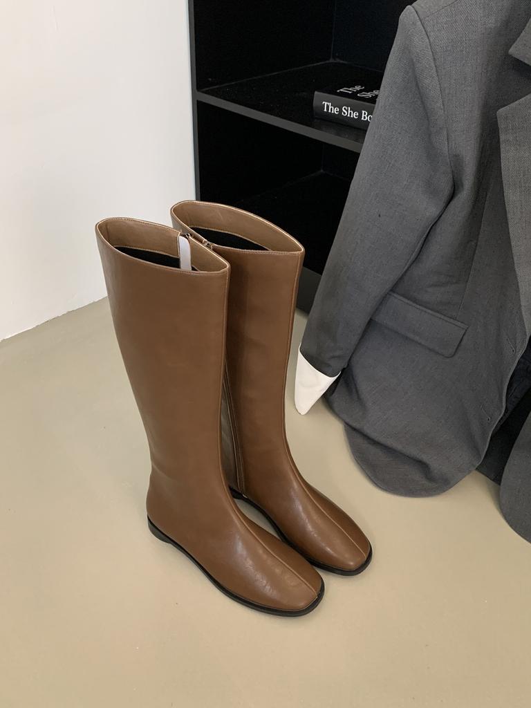 Coarse Heel Khaki Suede Skinny Long Knight Boots Women's Shoes Season White Medium Long Boots