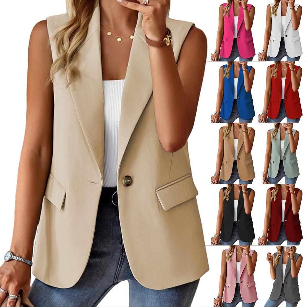 Women's Solid-color  Sleeveless Cardigan Suit Jacket