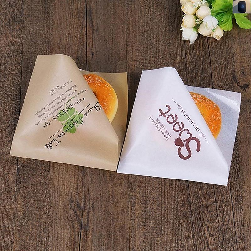 100 Pièces Forme Triangle Emballage Papier Kraft Sandwich Résistant à l'Huile Donut Pain Hamburger Sachet Jetable Cuisine Fête Restaurant