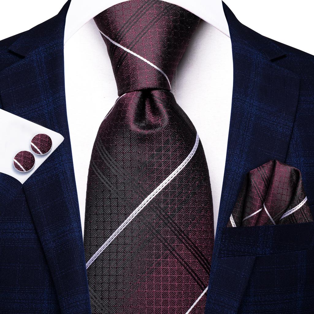 Hi-Tie Navy Blue Striped Silk Wedding Tie For Men Fashion Design Gift Men Necktie Hanky Cufflink Set Business Party Dropshiping