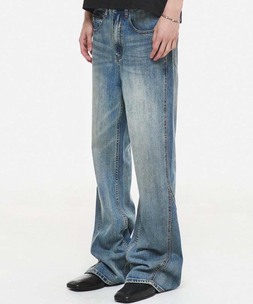 DNSR Curved Flare Denim Pants Blue