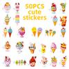 50 Cartoon Ice Cream Desserts Cute Expression Graffiti Stickers Easy To Tear Small Handle Suitable For Children Hand Stickers