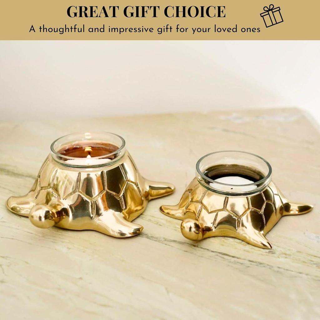 Golden Turtle Votive Holder Set of 2 || Elegant Home and Office Dcor Accessories for Living Room