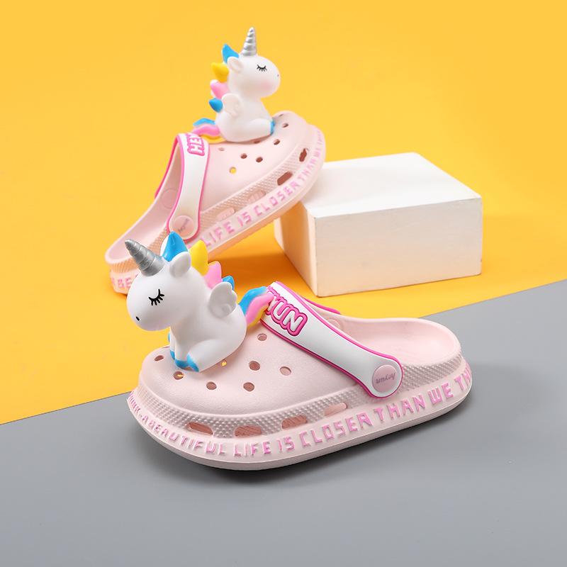 Delightful Unicorn Kids Hole Shoes For Girls Comfortable Summer Beach Slippers