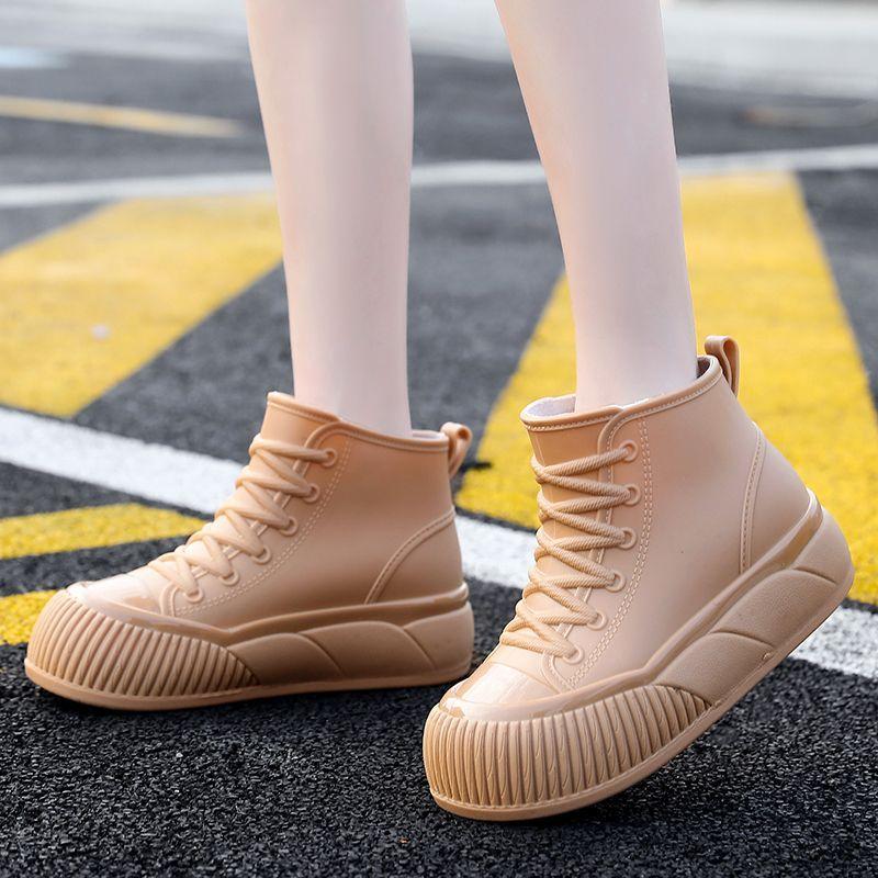 Women's Thick Soled Fur Lined Anti Slip Rain Boots, Short Tube Casual Shoes, Cute Design for Students, Waterproof Shoes