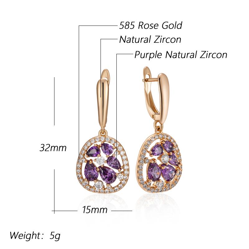 Shiny Purple Natural Zircon Drop Earrings For Women Trend  Rose Gold Color Bride Wedding Fine Jewelry Crystal Gift