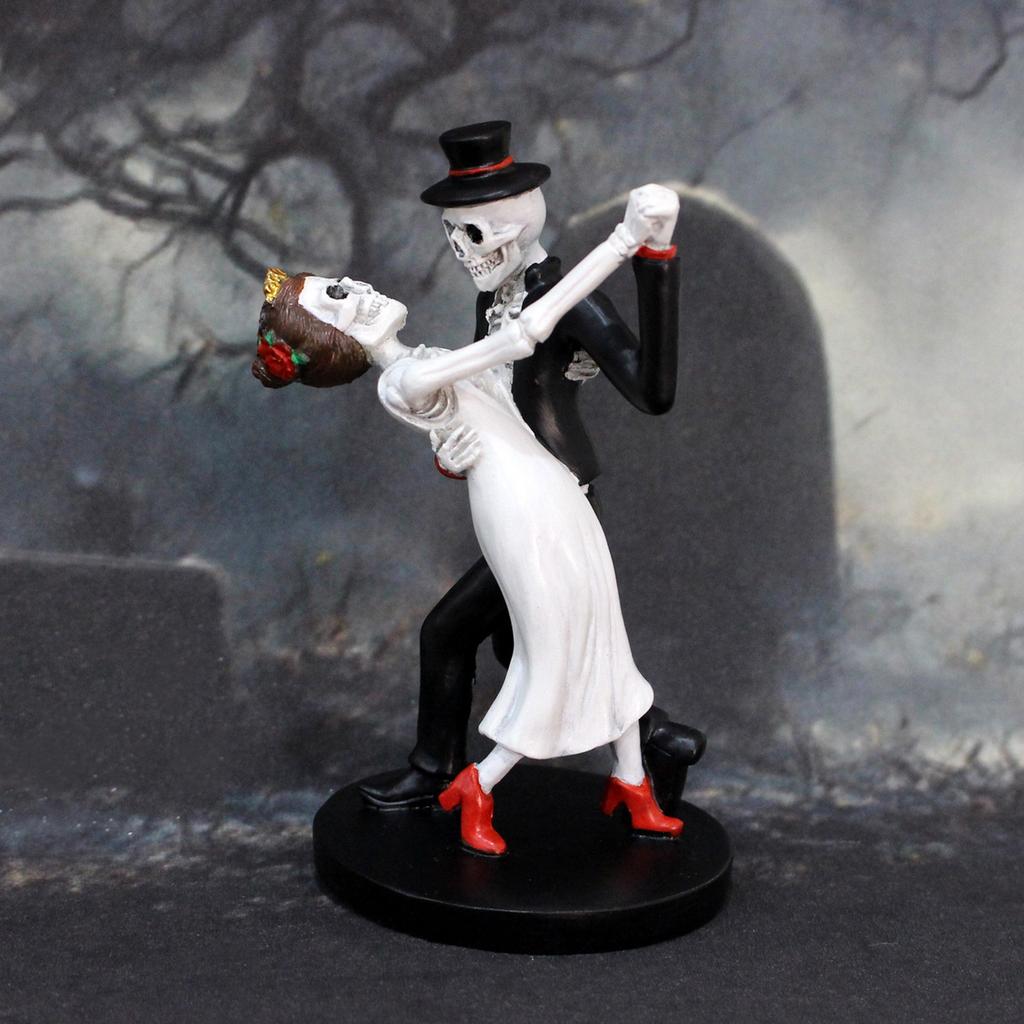 Halloween Dancing Skeleton Couple Resin Crafts Decor for Home Desktop Tabletop Spooky Party Decoration 12cm