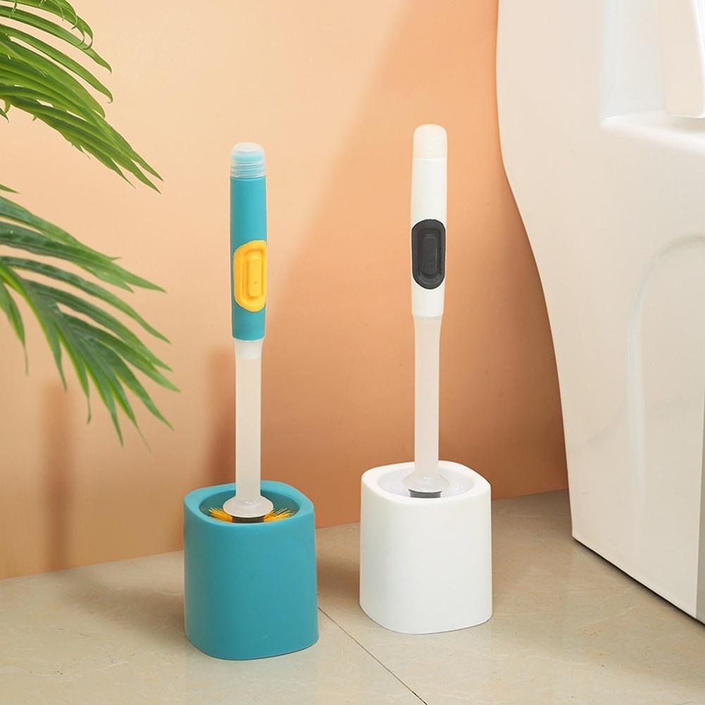 Silikon-Gel-Toilettenbürste Wandmontiertes Set mit langem Griff 38 cm und hohler belüfteter Basis zur Organisation der Badezimmerwand