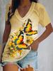 3D Printed Short Sleeve Butterfly Floral Print Women's V-Neck T-Shirt Summer Loose Women's Casual Short Sleeve Top