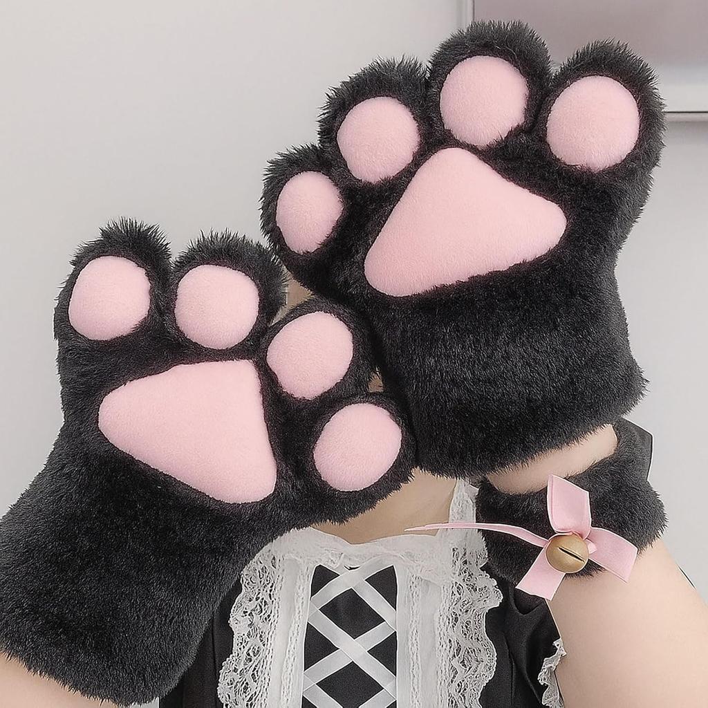 Cat Paw Gloves Cute Animal Cosplay Plush Furry Hand Soft Winter Warm Animal Costume Halloween Cosplay Race Accessory