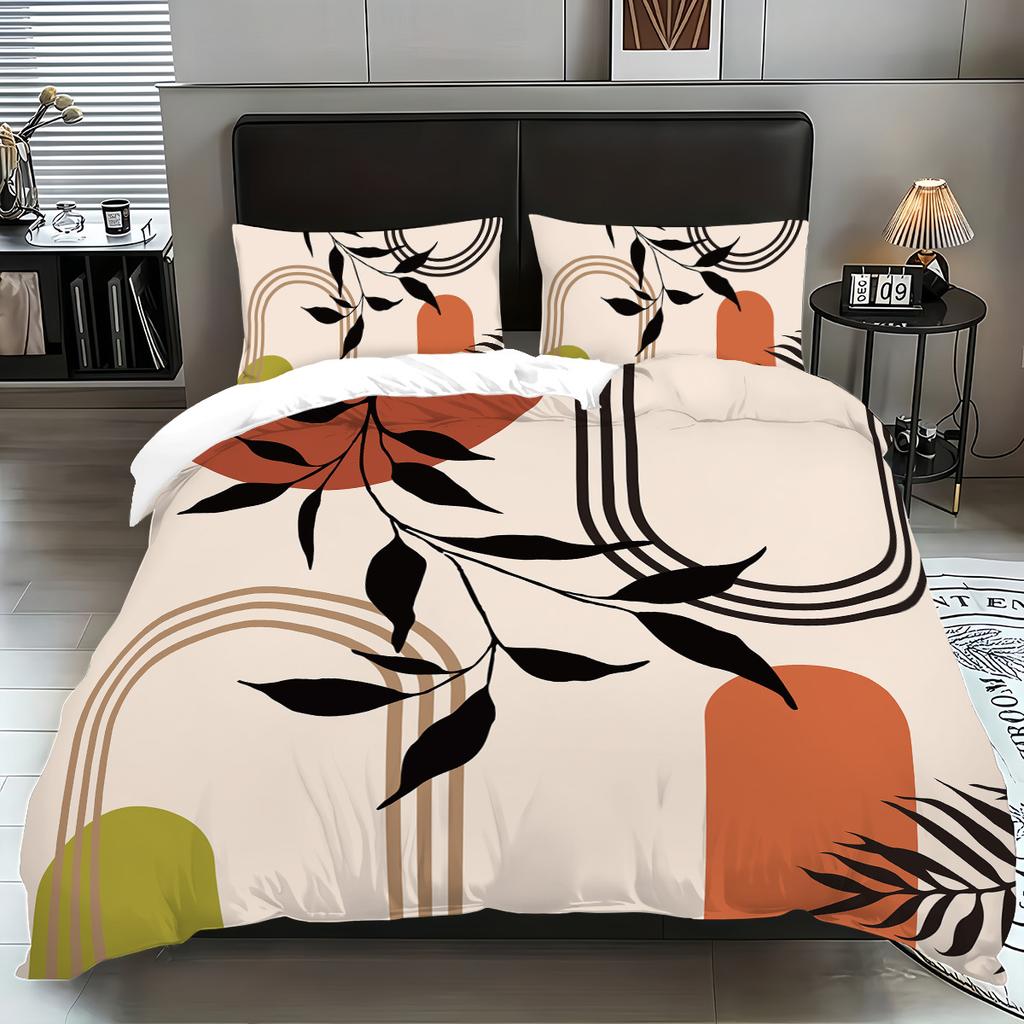 Explosive Bed Three-Piece Set Geometric Lines And Leaves Digital Printing Quilt Cover Home Textile 3-Piece Set