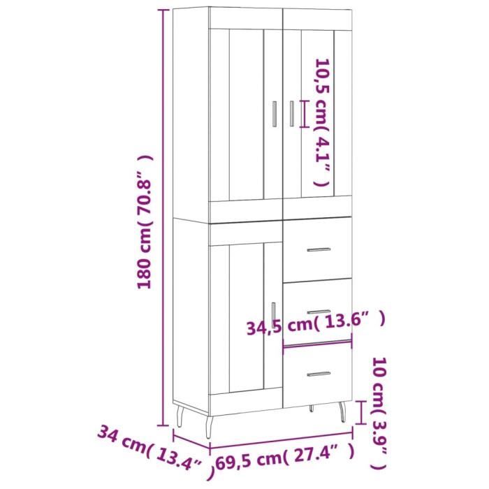 VidaXL Buffet haut Blanc 69,5x34x180 cm Bois d'ingénierie 3199953
