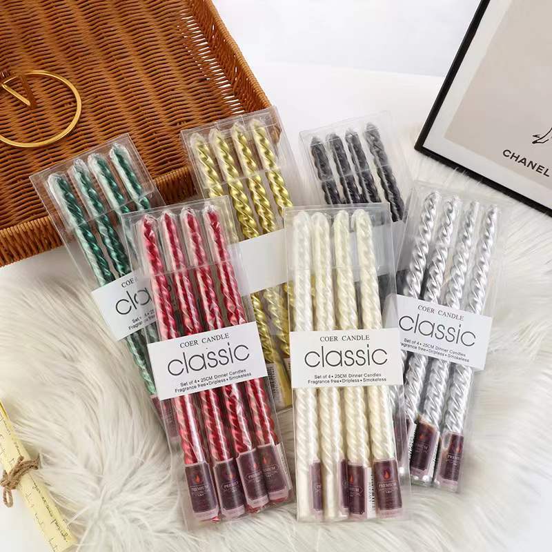 4pcs/box Restaurant Electroplated Thread Candle Long Stem Candle Romantic Wedding Decoration Candle Holder