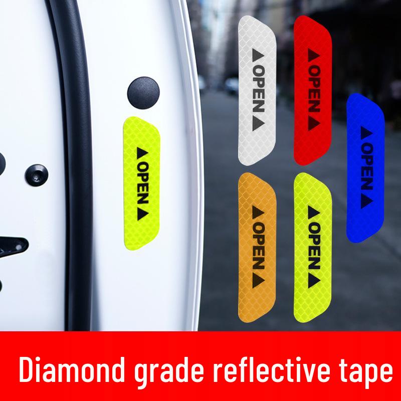 

Car Door Reflective Safety Warning Sticker - Anti-Collision Night Opener Golden Yellow, set of 4