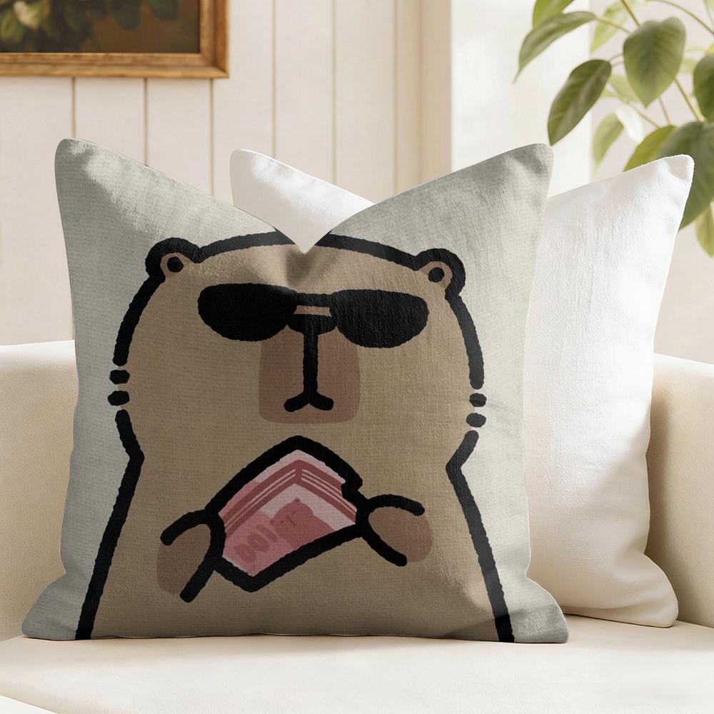 Cute Capybara Cushion Cover Natural Linen Double Sided Print Throw Pillow Case for Sofa Couch Home Decor