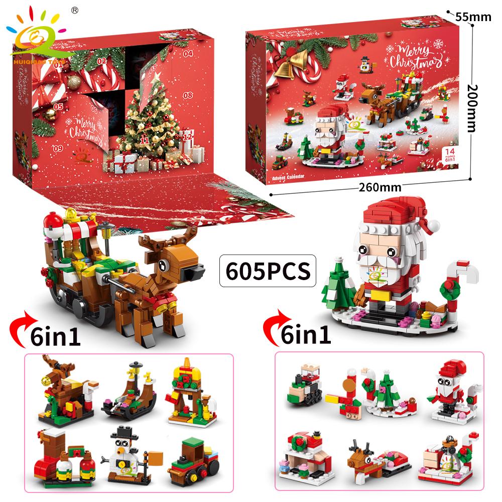 Christmas Countdown Calendar Elk Deer Santa Claus Building Blocks City Snow House Xmas Tree Bricks Set Toy for Children