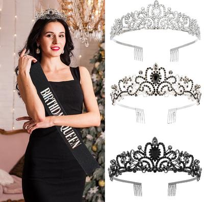 Fashion Alloy Crystal Black Crown Bridal Tiara Hair Accessories Halloween Party Crown Headband