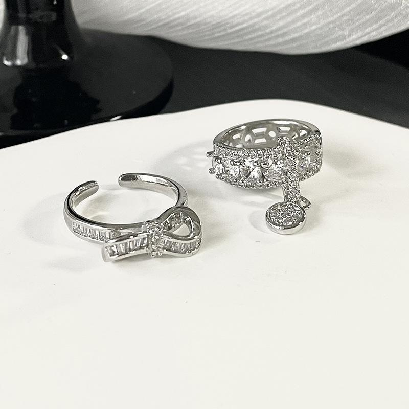 Light Luxury Bow, Personalized Diamond-Encrusted Zir*****Pening Adjustable Ring, Women'S Niche Design Fashion And High Sense