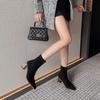 6CM Niche Fashion Simple Elastic Thin Boots 2025 Autumn and Winter New Square Head Thick Heel Rear Zipper High Heel Short Boots