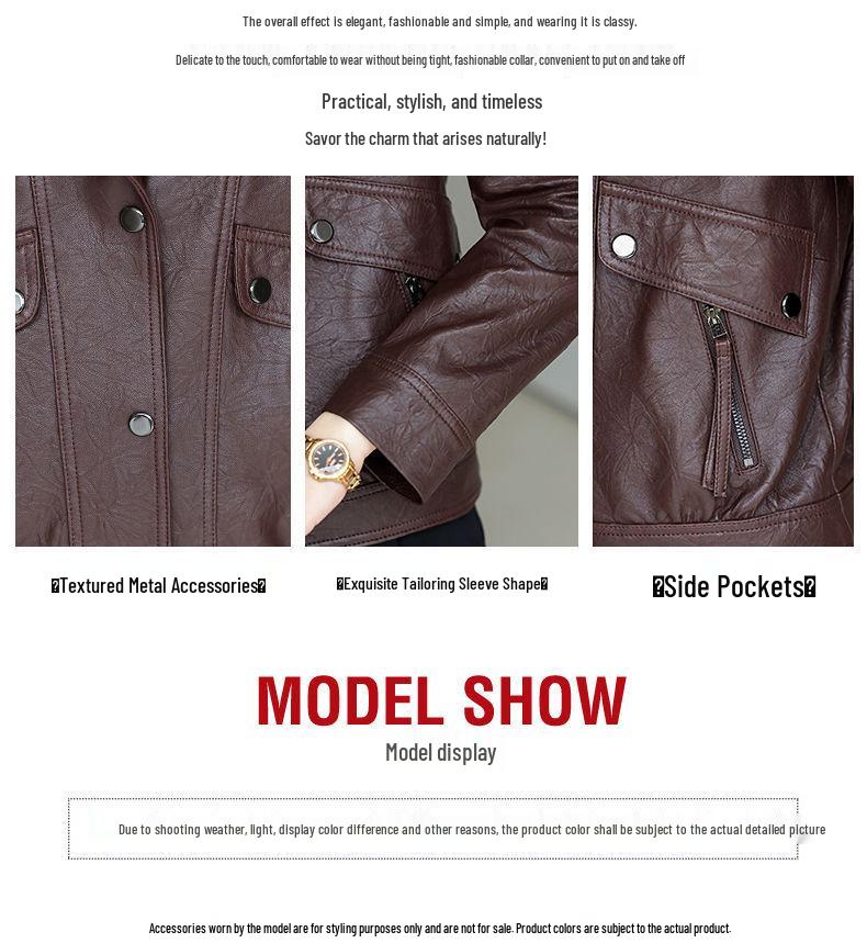 2025 Women’s Short Lambskin Leather Jacket - High-End, Long Sleeve, Turn-Down Collar, Petite Fit, Casual Spring/Autumn Outerwear