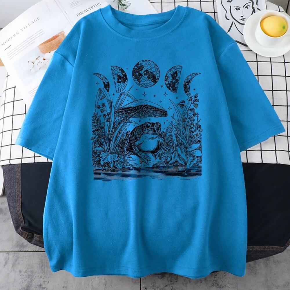 

Мила футболка Cottagecore Aesthetic Frog Mushroom Moon Witchy T-Shirt унісекс з круглим вирізом, бавовна, літня футболка з круглим вирізом, футболка великого розміру унісекс M