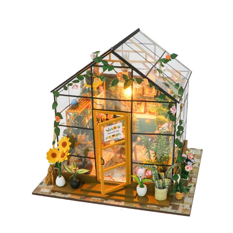 Puppenhaus Bausatz Mini DIY Blumenhaus Handgefertigt 3D Puzzle Montage Bauspielzeug Heim Schlafzimmer Dekoration mit Möbeln Puppenhäuser