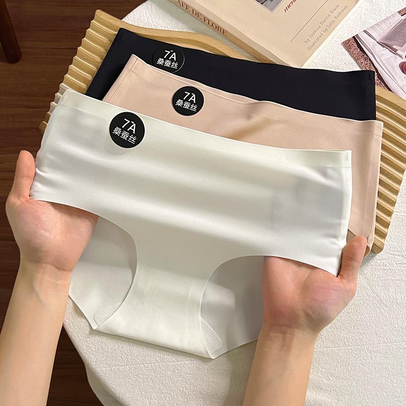 Women's Seamless Panties 7A Mulberry Silk Underpants Solid Color Panties High Stretch Mid-rise Underwear
