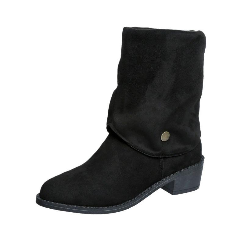 Women's Retro Knee-High Boots, Chunky Heel Slouchy Riding Boots, Plus Size Fall Winter Footwear
