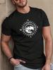 Męska Letnia Bawełniana Modna Casualowa Luźna Duży Rozmiar Wzór Kompasu Nadrukowany Sportowa Okrągły Dekolt Krótki Rękaw Koszulka Top T-shirt