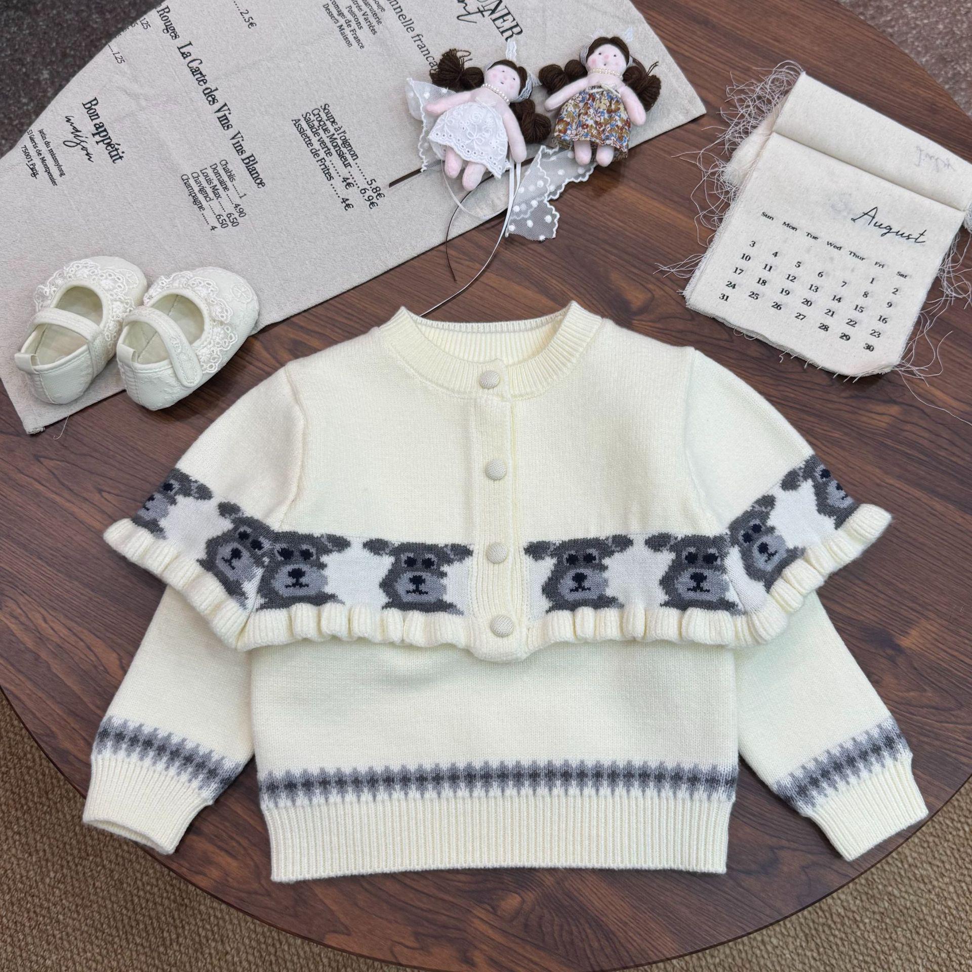 

Girls Puppy Cape & Sweater Two-Piece Set - Autumn/Winter 110cm білий