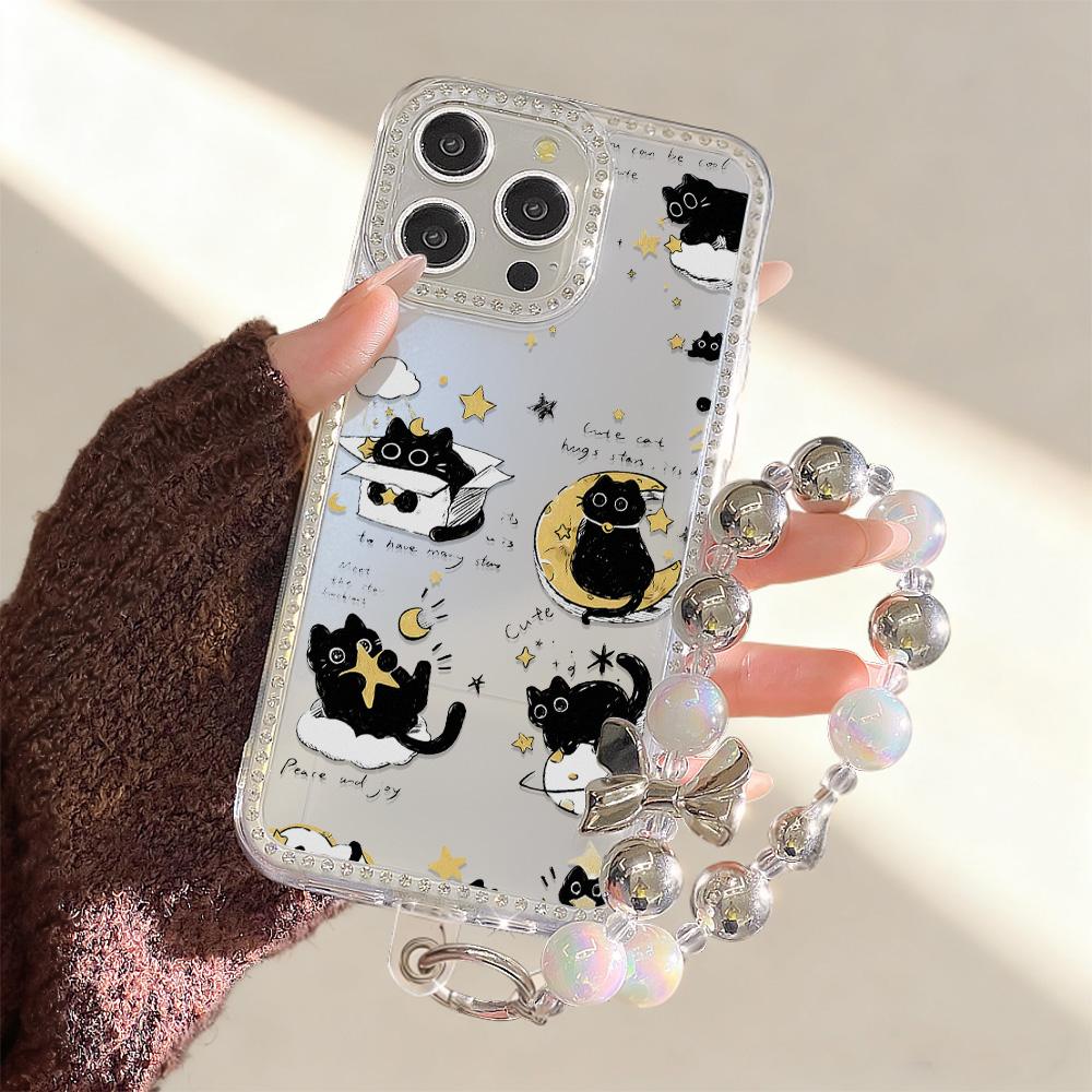 Bracelet Chain Phone Case For iPhone 17 16 15 13 14 for 17Air 17 12 14 16 Pro 17 14 16 Pro Max Sparking Diamond Cute Pattern Hard Cover With Lanyard