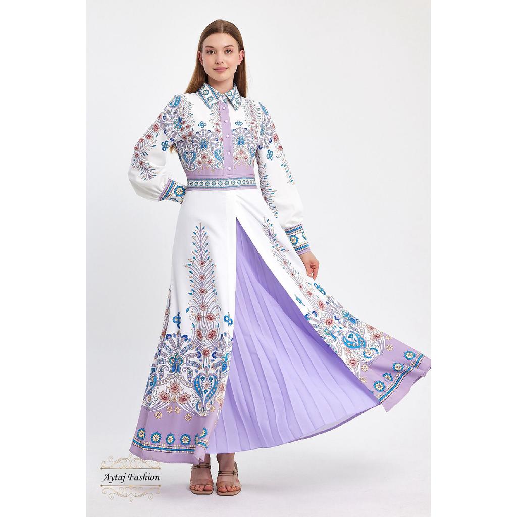 Floral Hijab Dress, Original Style, Cuffed Sleeves