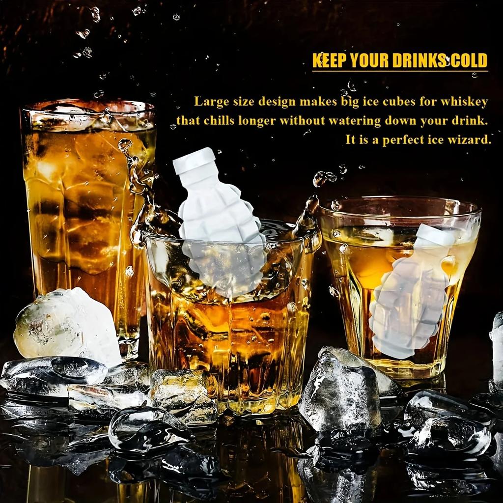 1/5sets Silicone Grenade Ice Cube Mold, 3D Novelty Tray for Whiskey & Cocktails, Easy Pop Out for Home Bar Party Use