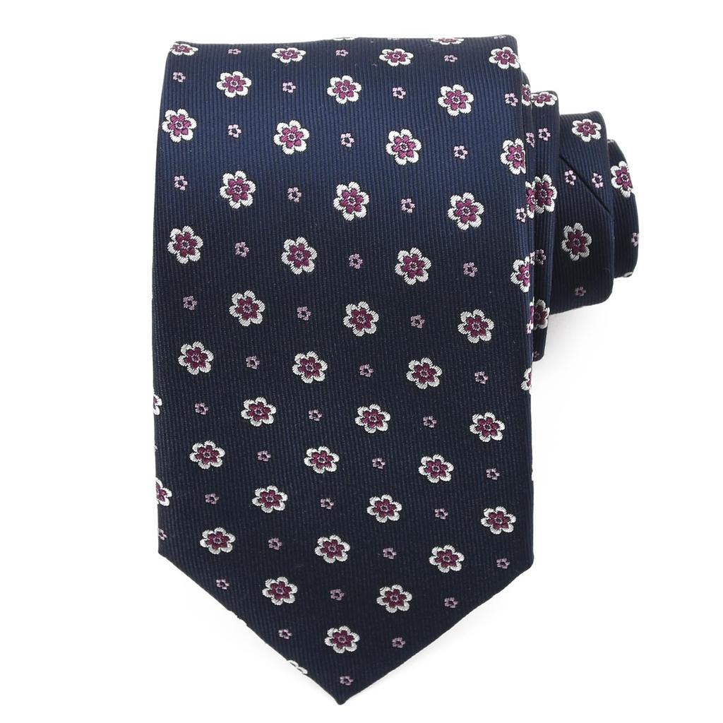 Brand Made In Kyoto Jacquard Fine Embroidery [Michiko London] Necktie, Japan, 100% Silk, Weave, Pattern, (C Pattern Navy)