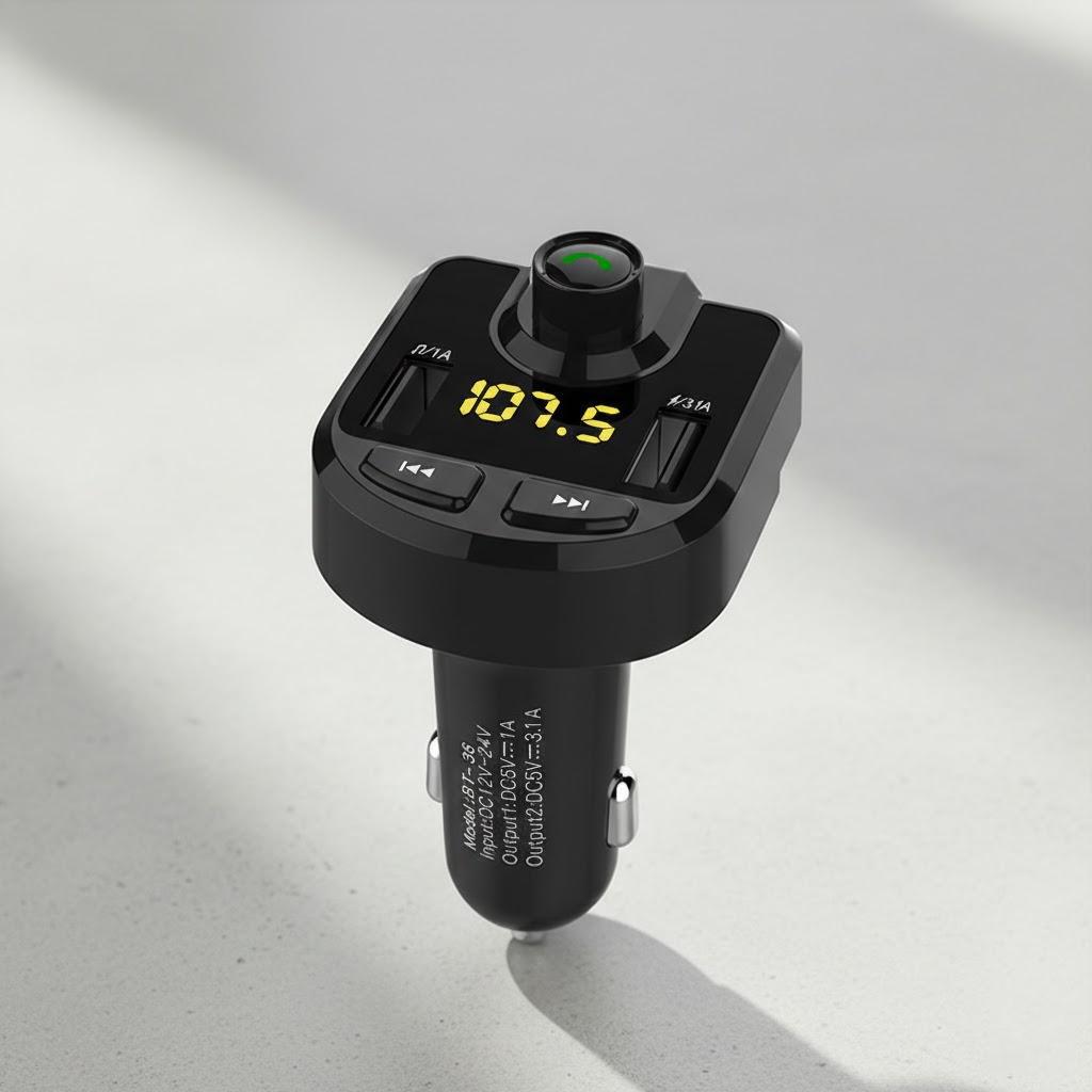 

Bluetooth FM Transmitter for Car Hands-Free Calling Dual USB Charger LED Display AUX TF Card Support чёрный