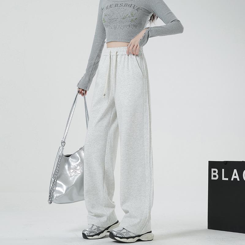 Gray sweatpants women's spring and autumn 2026 new high waist loose drape American sweatpants casual straight wide-leg pants