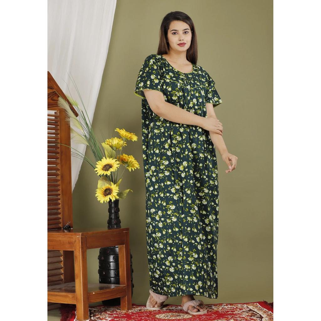Floral Printed Beautiful Women Sleepwear Nighty Indian Nightwear Maxi Gown Dress