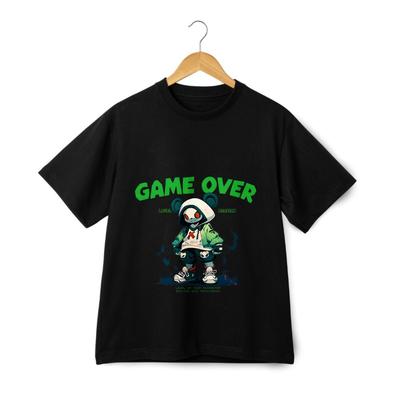 'GAME OVER'' Trendy Tegneserie Casual T-skjorte, Unisex i Svart og Hvitt
