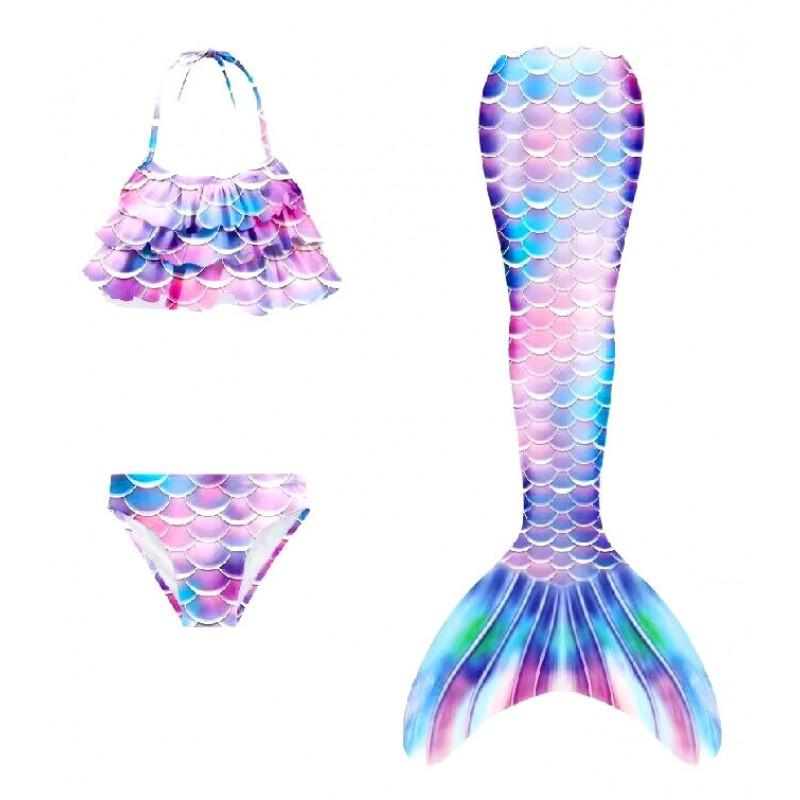 Dívčí sada plavek mořské panny 3 ks Bikini s ocasní ploutví Plážový bazén Dovolená Batole Dětské plavky