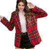 Winter Fall Christmas Red Plaid Long Sleeve Blazer Jacket Women's Fashion Outerwear