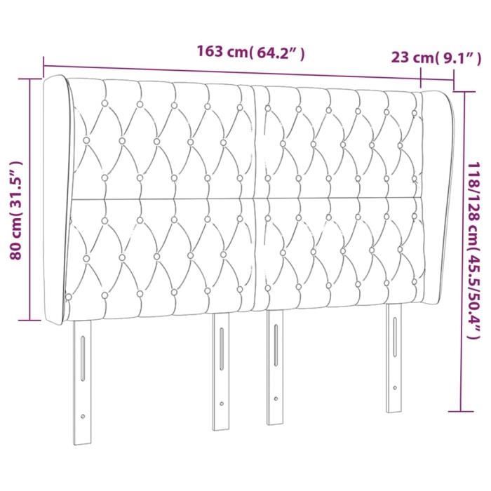 VidaXL Tête de lit avec oreilles Noir 163x23x118-128 cm Tissu3118300