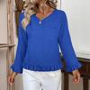 Women's Casual Fashion Ruffle V-Neck Pocket Solid Color Long Sleeve Top
