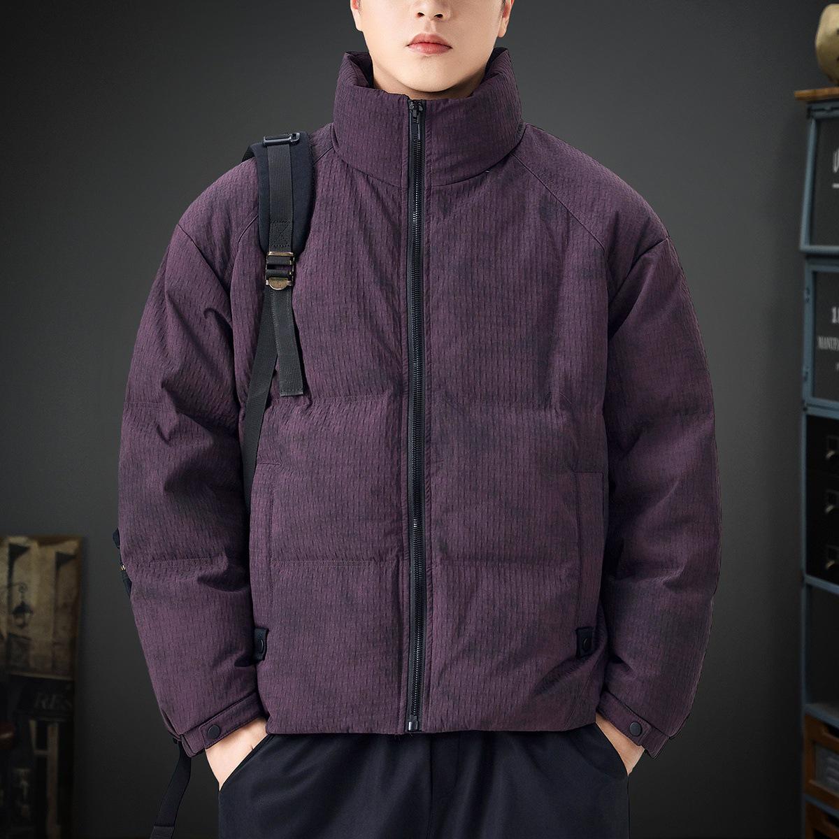 

Men s Winter 90% Duck Down Textured Jacket 2025 - Fluffy, Trendy, Windproof, Warm Bread Coat L (Weight 120-140kg) фіолетовий