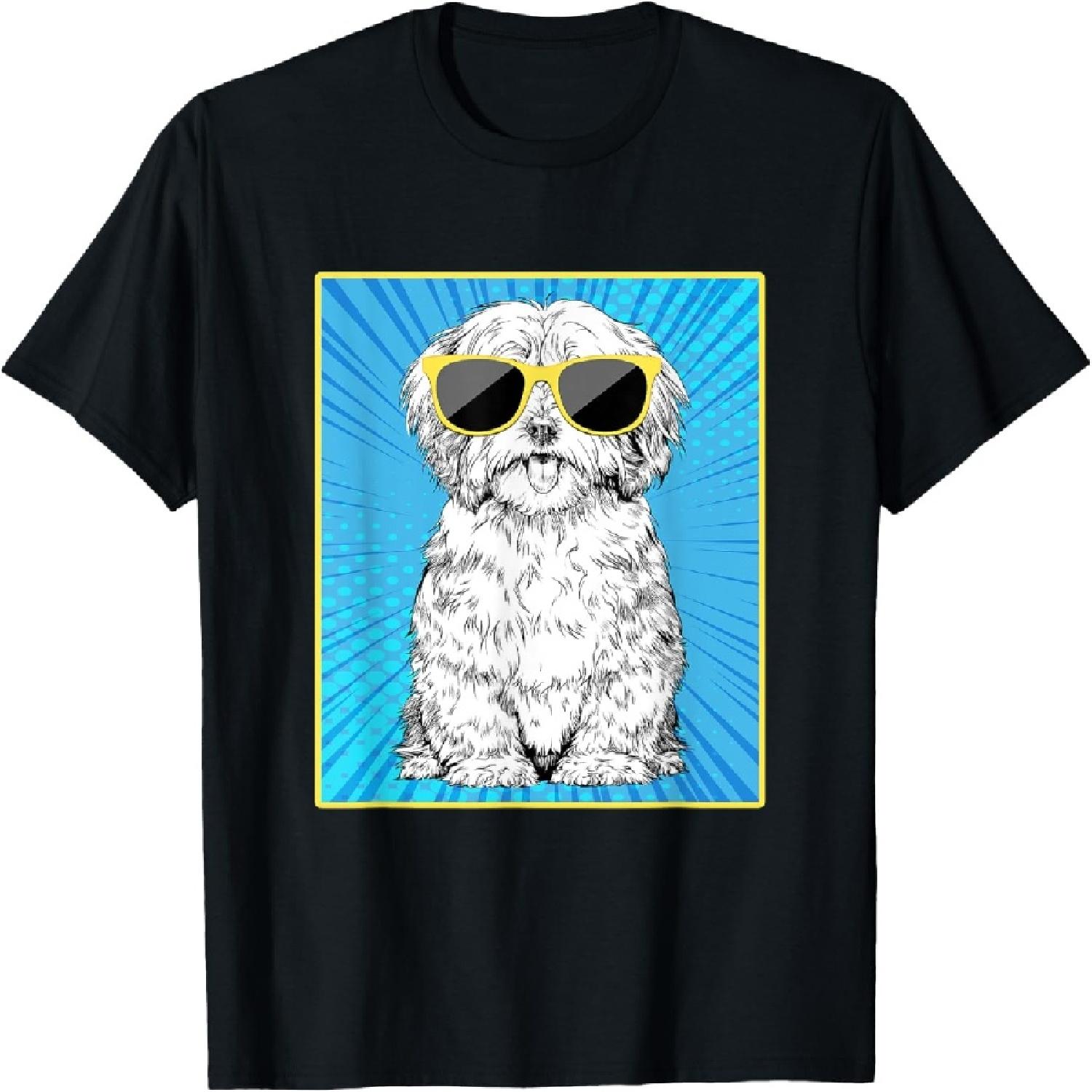 Havanese Portrait Pop Art Dog with Sunglasses T-Shirt XXXXXL разноцветный