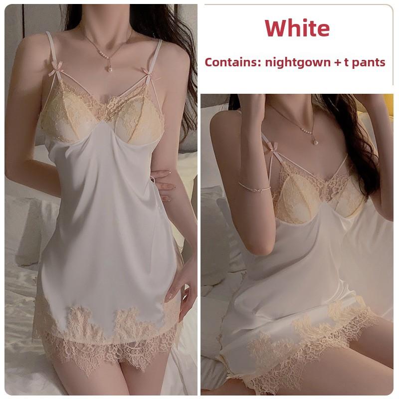 Sexy Plus Chest Pads Gather Nightgown Backless Temptation Pajamas Robe Women's Home Set