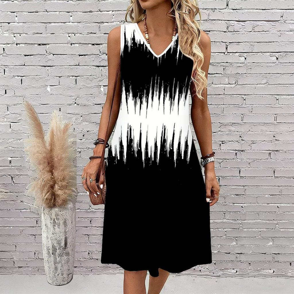 Plus Size V Neck Sleeveless Dappled Light Bamboo Grove Scenery Print For Peaceful Daily Wear